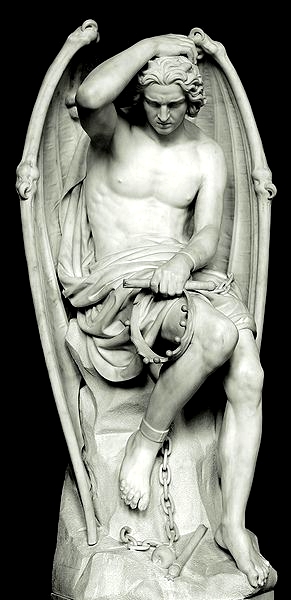 Statue des gebundenen Luzifer aus Kathedrale Saint-Paul de Lige (Belgien), Foto von Luc Viatour