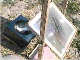 Fresnell-Linse zur Wasserbesonnung, Anznden von Zwetschgenholz